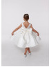 Ivory Satin V Back Flower Girl Dress Christening Dress